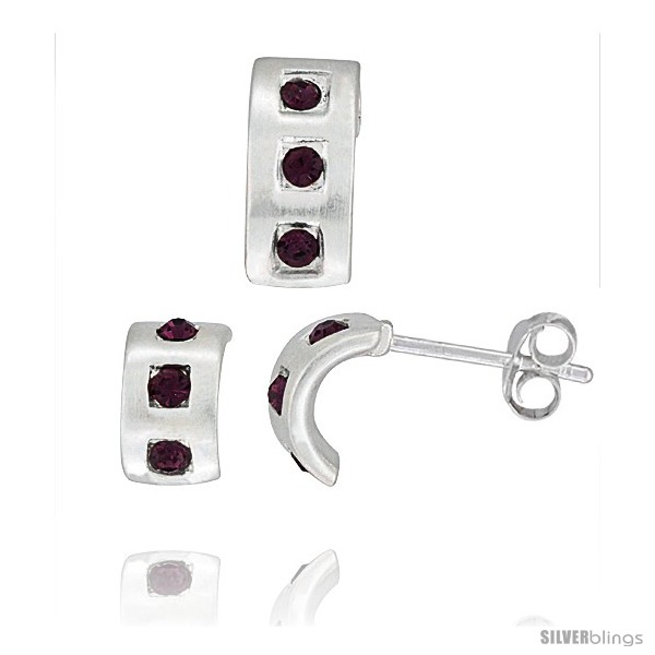 https://www.silverblings.com/17729-thickbox_default/sterling-silver-matte-finish-half-hoop-earrings-9mm-tall-pendant-slide-12mm-tall-set-w-amethyst-colored-brilliant-cut.jpg