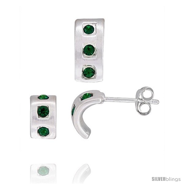 https://www.silverblings.com/17733-thickbox_default/sterling-silver-matte-finish-half-hoop-earrings-9mm-tall-pendant-slide-12mm-tall-set-w-emerald-colored-brilliant-cut-cz.jpg
