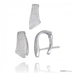 Sterling Silver Matte-finish Huggie Stud Earrings (14mm tall) & Pendant Slide (13mm tall) Set