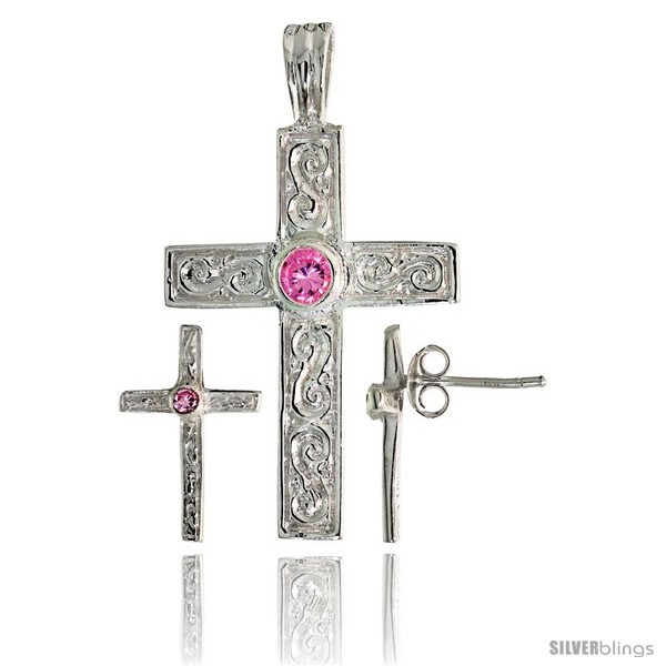 https://www.silverblings.com/17737-thickbox_default/sterling-silver-swirl-designed-latin-cross-earrings-16mm-tall-pendant-28mm-tall-set-w-bezel-set-brilliant-cut-pink.jpg