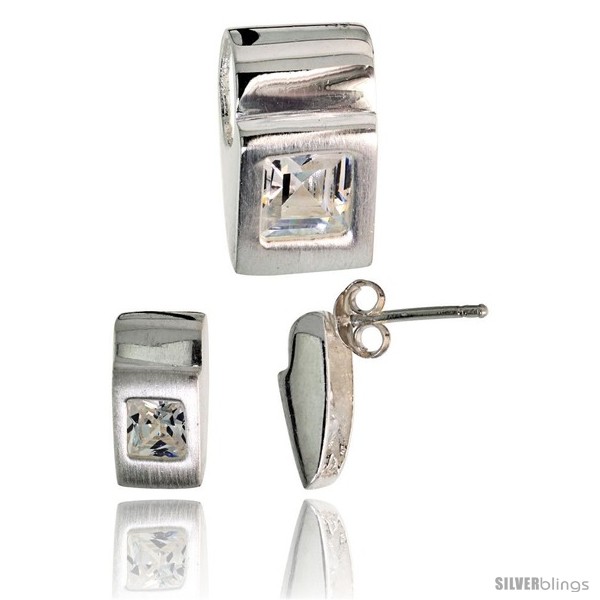 https://www.silverblings.com/17789-thickbox_default/sterling-silver-matte-finish-fancy-earrings-11mm-tall-pendant-slide-15mm-tall-set-w-princess-cut-cz-stones.jpg