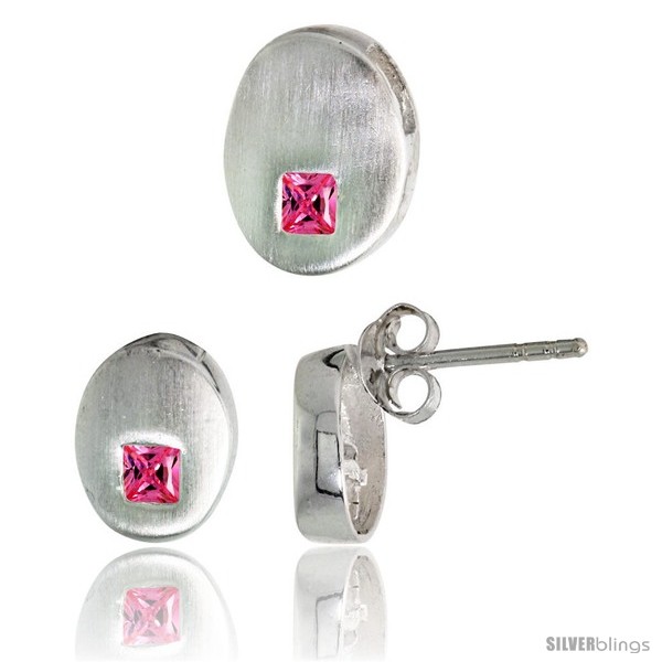 https://www.silverblings.com/17831-thickbox_default/sterling-silver-matte-finish-oval-shaped-earrings-9mm-tall-pendant-slide-11mm-tall-set-w-princess-cut-pink.jpg
