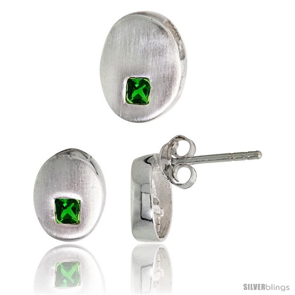 https://www.silverblings.com/17839-thickbox_default/sterling-silver-matte-finish-oval-shaped-earrings-9mm-tall-pendant-slide-11mm-tall-set-w-princess-cut-emerald-colored.jpg