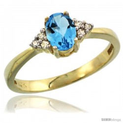 10k Yellow Gold Ladies Natural Swiss Blue Topaz Ring oval 6x4 Stone