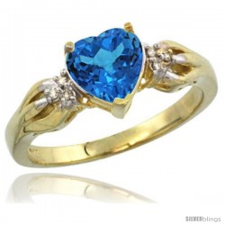 10k Yellow Gold Ladies Natural Swiss Blue Topaz Ring Heart 1.5 ct. 7x7 Stone