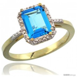 10k Yellow Gold Ladies Natural Swiss Blue Topaz Ring Emerald-shape 8x6 Stone