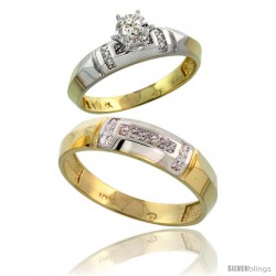 10k Yellow Gold 2-Piece Diamond wedding Engagement Ring Set for Him & Her, 4mm & 5.5mm wide