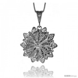 Sterling Silver Large Floral Filigree Pendant, 1 1/4 in Tall