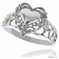 Sterling Silver Filigree Heart Ring Polished finish 1/2 in wide