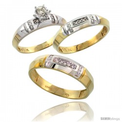 10k Yellow Gold Diamond Trio Wedding Ring Set His 5.5mm & Hers 4mm