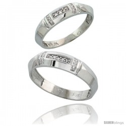 10k White Gold Diamond Wedding Rings 2-Piece set for him 5.5 mm & Her 4 mm 0.05 cttw Brilliant Cut