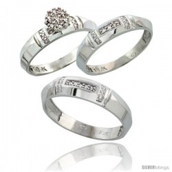 10k White Gold Diamond Trio Engagement Wedding Ring 3-piece Set for Him & Her 4.5 mm & 4 mm wide 0.10 cttw B -Style 10w022w3