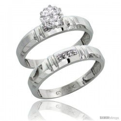 10k White Gold Diamond Engagement Rings Set 2-Piece 0.07 cttw Brilliant Cut, 5/32 in wide -Style 10w023e2