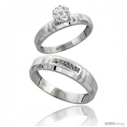 10k White Gold Diamond Engagement Rings 2-Piece Set for Men and Women 0.08 cttw Brilliant Cut, 4mm & 5.5mm wide -Style 10w023em