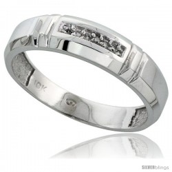 10k White Gold Mens Diamond Wedding Band Ring 0.03 cttw Brilliant Cut, 7/32 in wide -Style 10w023mb