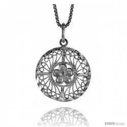 Sterling Silver Round Filigree Pendant, 3/4 in Tall