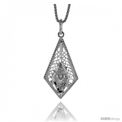 Sterling Silver Diamond Shaped Filigree Pendant, 1 in tall