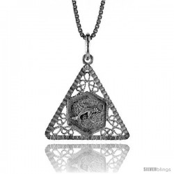 Sterling Silver Triangular Filigree Pendant, 3/4 in Tall