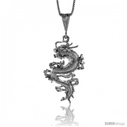 Sterling Silver Chinese Dragon Pendant, 1 1/2 in Tall