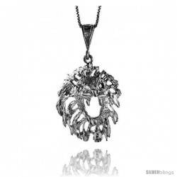 Sterling Silver Large Lion Head Pendant, 1 1/2 in Tall