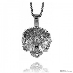 Sterling Silver Small Lion Head Pendant, 1/2 in Tall