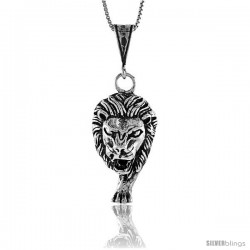 Sterling Silver Large Lion Head Pendant, 1 1/4 in Tall