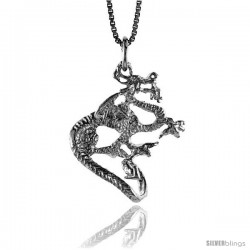 Sterling Silver Dragon Pendant, 1 in Tall