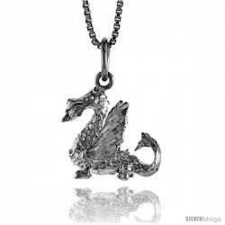 Sterling Silver Dragon Pendant, 5/8 in Tall