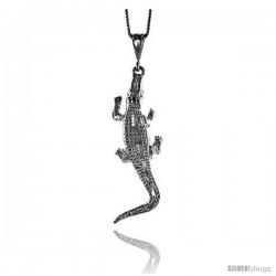 Sterling Silver Large Crocodile Pendant, 2 1/2 in Tall