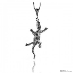 Sterling Silver Large Gecko Pendant, 2 3/8 in Tall