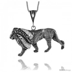 Sterling Silver Lion Pendant, 1 3/4 X 3/4 in (mmX20 mm)