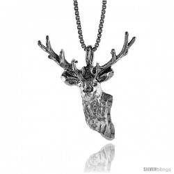 Sterling Silver Deer Head Pendant, 1 1/8 in Tall