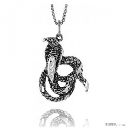 Sterling Silver Cobra Snake Pendant, 1 1/16 in Tall