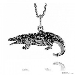 Sterling Silver Crocodile Pendant, 1 1/16 in in wide