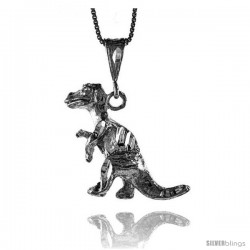 Sterling Silver T Rex Dinosaur Pendant, 1 1/4 in tall