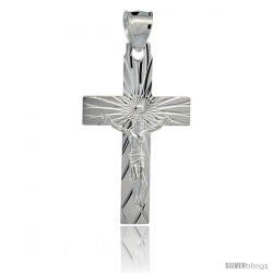 Sterling Silver Crucifix Pendant w/ Latin Cross, 1 3/8 in tall