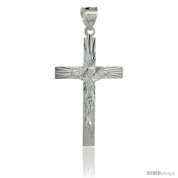 Sterling Silver Crucifix Pendant w/ Latin Cross, 1 5/8 in tall