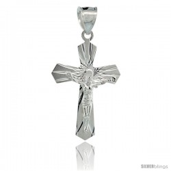 Sterling Silver Crucifix Pendant w/ Gothic Cross, 1 1/4 in tall