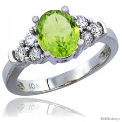 14k White Gold Ladies Natural Peridot Ring oval 9x7 Stone Diamond Accent