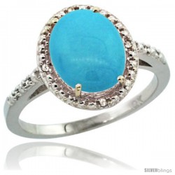 10k White Gold Diamond Sleeping Beauty Turquoise Ring 2.4 ct Oval Stone 10x8 mm, 1/2 in wide -Style Cw918111