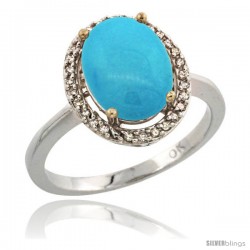 10k White Gold Diamond Sleeping Beauty Turquoise Ring 2.4 ct Oval Stone 10x8 mm, 1/2 in wide -Style Cw918114