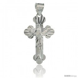 Sterling Silver Crucifix Pendant w/ Cross Bottony, 1 1/4 in tall