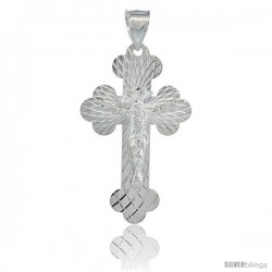 Sterling Silver Crucifix Pendant w/ Cross Bottony, 2 in tall