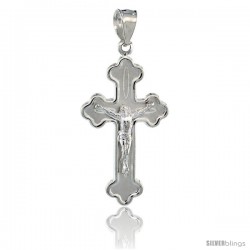 Sterling Silver Crucifix Pendant w/ Cross Bottony, 1 1/4 in tall -Style 4p4014