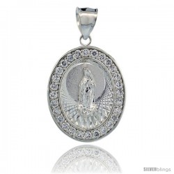 Sterling Silver Immaculate Heart of Mary Oval Pendant, 1 1/16 in tall