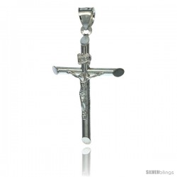 Sterling Silver Crucifix Pendant w/ Tubular Cross, 1 5/8 in tall