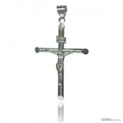 Sterling Silver Crucifix Pendant w/ Tubular Cross, 1 7/8 in tall