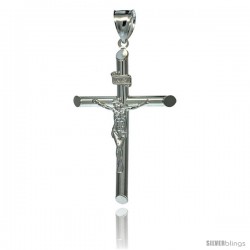 Sterling Silver Crucifix Pendant w/ Tubular Cross, 2 1/8 in tall