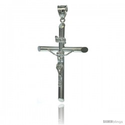 Sterling Silver Crucifix Pendant w/ Large Tubular Cross, 2 1/2 in tall