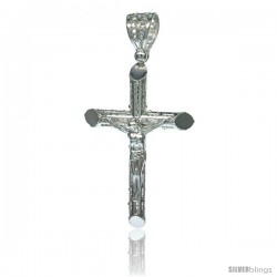 Sterling Silver Crucifix Pendant w/ Textured Tubular Cross, 1 3/4 in tall